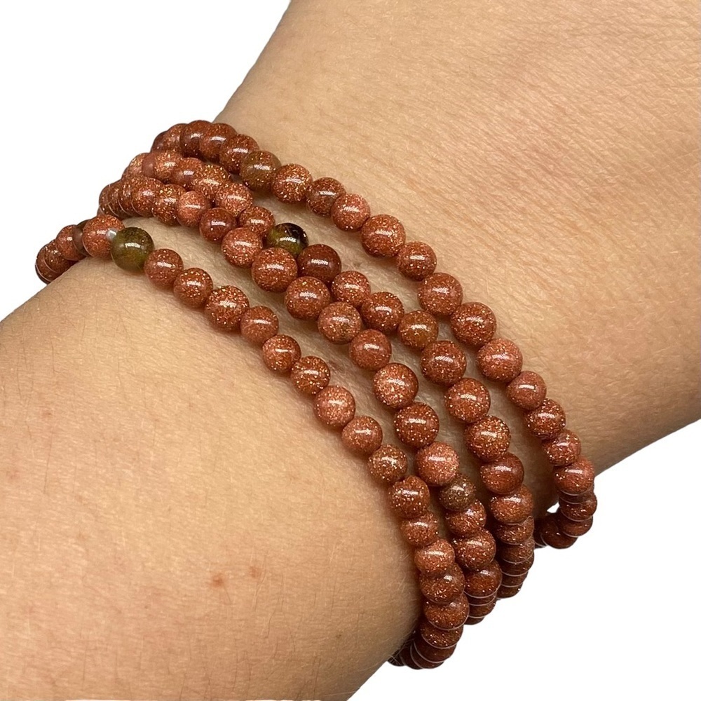 4mm Goldstone Beaded Stretch Bracelet Stone Beads Crystal Gemstone Boho